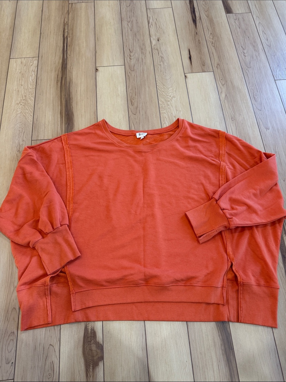 BiBi Vibrant Orange Knit Top with Ribbed Neckline - Oversized